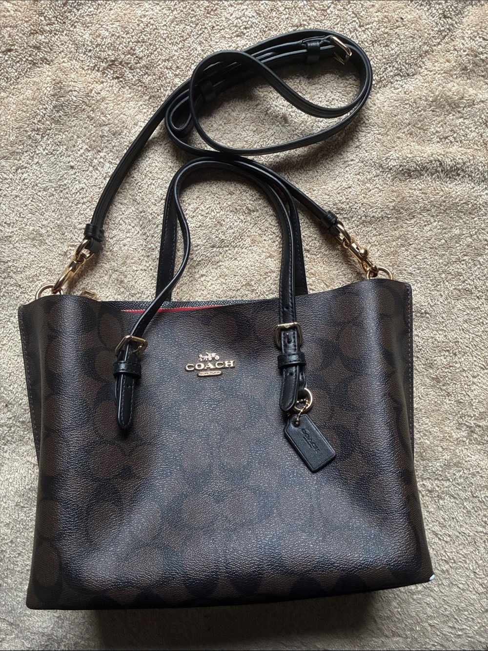 Coach C4250 Mollie Brown and Black Signature Tote with Gold Hardware